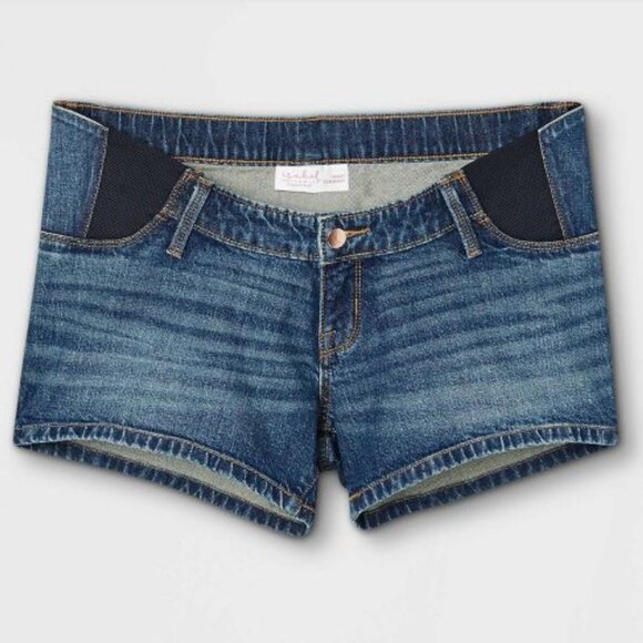ISABEL MATERNITY underbelly side elastic medium blue wash denim jean shorts NWT - Picture 3 of 4